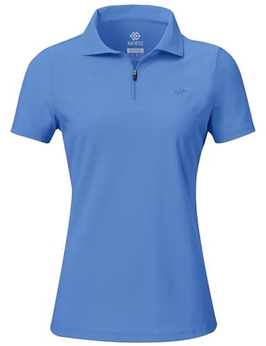 Image of AjezMax Womens Quarter Zip Polo Shirts Short Sleeve Golf Tennis Quick Dry UPF 50+ Athletic Sports Polo T-Shirt Sky Blue L