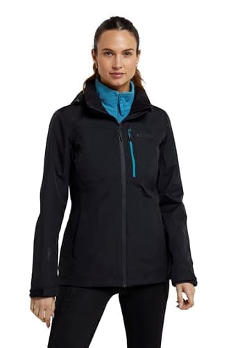 Image of Mountain Warehouse Rainforest Womens Jacket -Waterproof Rain Coat with Pockets & Adjustable Hem, Mesh lined, Packaway Hoodie - For Spring Summer & Outdoors Jet Black Women's Size 12