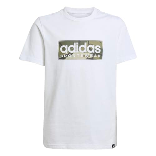 Image of adidas Boy's CAMO Linear Junior Boys Graphic TEE, White, 13-14 Years