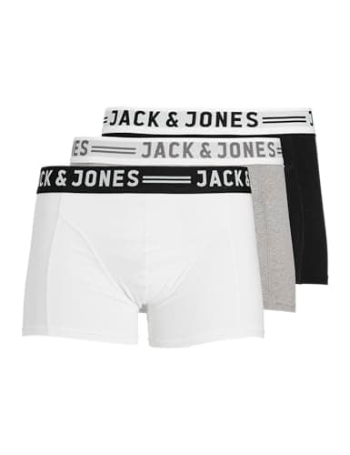 Image of Jack & Jones Men's Sense Trunks 3-pack Boxer shorts, Light Grey/Black/White, M UK
