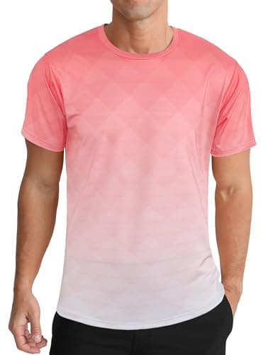 Image of APTRO Men’s T-Shirts Gym T Shirts for Men Moisture Wicking Athletic Breathable Running Tops Quick Dry Short Sleeve T-Shirt Gradient Pink XL