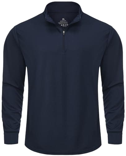 Image of X-thud Mens Quarter Zip Pullover Long Sleeve T-Shirts Mock Neck Active Workout Tops Navy Blue Size S