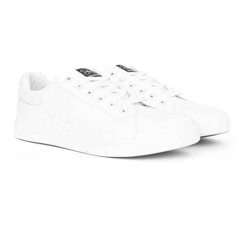 Image of Crosshatch New Mens Boys Trainers Lace up Casual Canvas Plimsolls Gym Pumps Flat Sneaker UK White 9