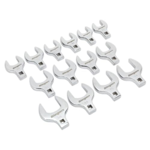 Image of Sealey S01109 Metric Crows Foot Open End Spanner Set, 1/2" Square Drive, 14 Pieces