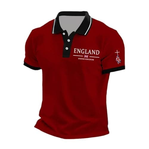Image of Union Jack Men's Polo Shirts Short Sleeve Collared Golf Top Classic Tee Shirt Quick Dry Running Tops Golf T-Shirts Breathable Casual Rugby Tshirts with Buttons UK Flag Clothing (Red,XL)