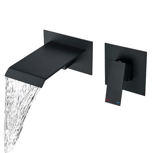 Image of BAITUJIE Matte Black Wall Mounted Bath Taps, Waterfall Spout Brass Bath Filler Tap Wall Basin Tap