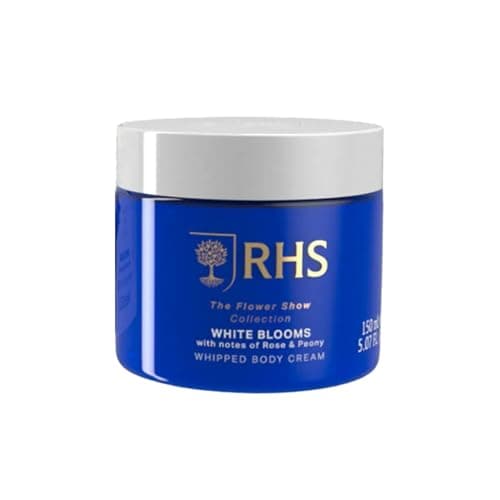 Image of RHS Flower Show White Blooms Whipped Body Cream, Lightweight Moisturising Cream with Shea Butter, Soft Floral Fragrance of Rose, Jasmine & Vanilla – 150 ml