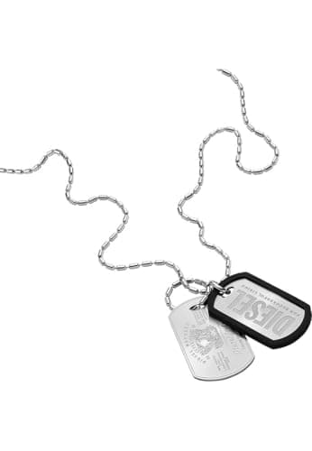Image of Diesel Men's Font Silver Stainless Steel Necklace, DX1553040
