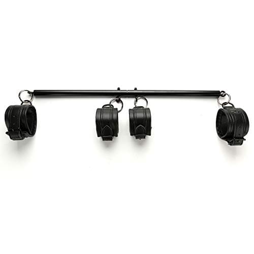 Image of Heavy Duty Stainless Steel Expandable Black Spreader Bar with 4pcs PU Black Detachable Adjustable Straps,Workout Bar for Home Indoor Gym Training Kit