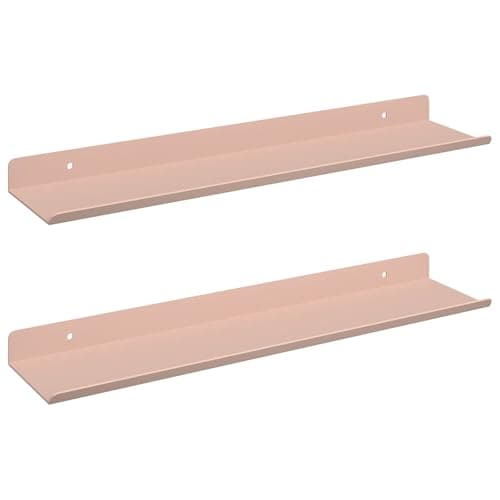 Image of RCODSSK Steel Floating Shelf 2 Pack Pink 40 x 8.5 x 2.5 cm Wall Mounted Shelving Unit for Contemporary Minimalist Home, Space-Saving Design with Easy Installation