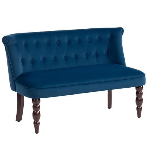 Image of HOMCOM Velvet 2 Seater Sofa, Button Tufted Wingback Loveseat with Rubber Wood Legs for Living Room, Bedroom, Dark Blue