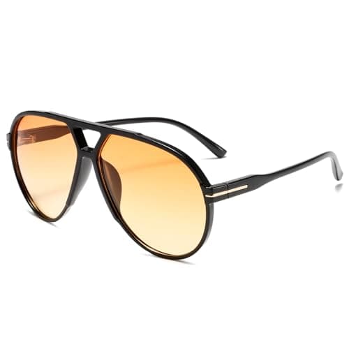 Image of YAMEIZE Retro Pilot Sunglasses for Women Men Oversized 70s Pilot Vintage Sunglasses Double Bridge Retro Square Glasses UV400 Protection