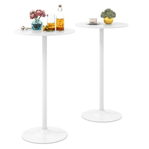 Image of TANGZON 60CM Round Bar Table Set of 2, 2-in-1 Height Adjustable Pub/Coffee Tables with Metal Base, Bistro Dining Furniture for Home Kitchen Cocktail, Easy Assembly (2, White)