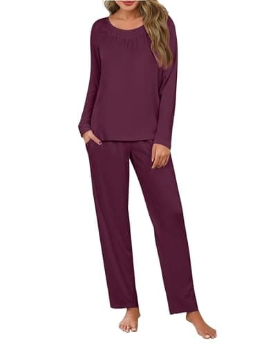 Image of Uniexcosm Pyjamas Set for Women Nightwear Ladies Sleepwear Long Sleeve PJ Set Loungewear S-3XL Deep Purple