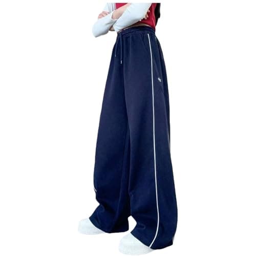 Image of Teen Girls Baggy Sweatpants Kids Straight Wide Leg Joggers Pants Youth Trendy Casual Sportswear Juniors Lounge Bottoms (Navy,15 Years-16 Years)