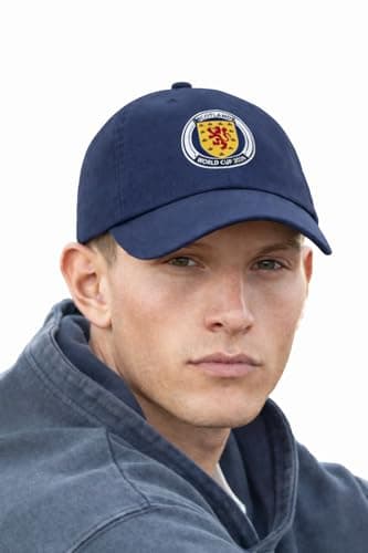Image of 4SP Scotland World Cup 2026 Logo Organic Cotton 6 Panel Dad Cap, Unisex, Adjustable, One Size, Casual Sport (UK, Alpha, One Size, Navy)