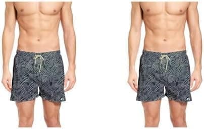 Image of Ript Essentials Men's Quick Dry UV 50 Sun Protection Peach Finish Swimming Swim Shorts Trunks, Navy Leaf Print, M (Pack of 2)