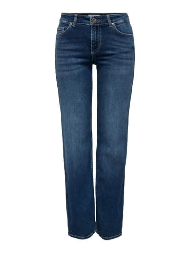 Image of ONLY Womens Onlblush Mid Straight DNM Tai021 Noos Jeans, Dark Denim Blue, L / 34L UK