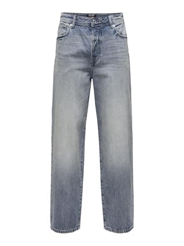 Image of Only & Sons Men's Onsfade Medium Waist Loose Cut Jeans, Special Blue Grey Denim, 33 W/32 L