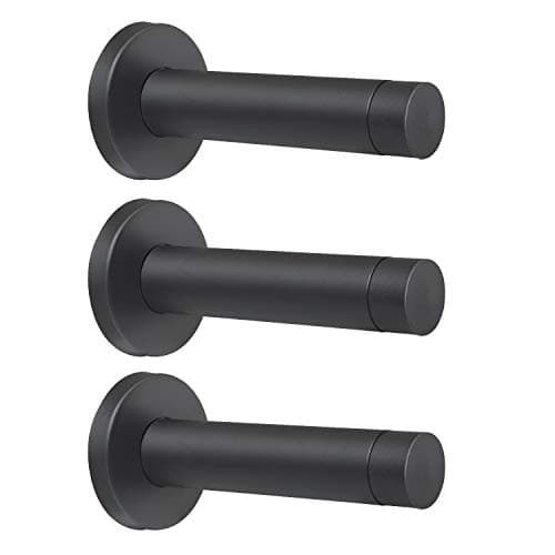 Image of DOKU 3.5 Inch Door Stop, 3Pcs Heavy Duty 304 Stainless Steel Door Stopper with Rubber Tips Bumper, Wall Mounted Door Holder Protection Sound Dampening, Matte Black