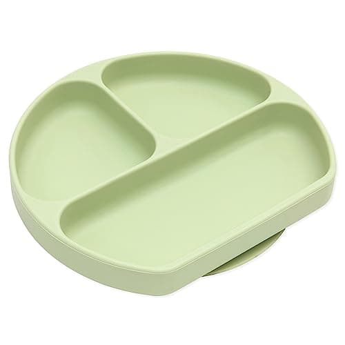 Image of Bumkins Silicone Grip Dish, Suction Plate, Divided Plate, Baby Toddler Plate, BPA Free, Microwave Dishwasher Safe - Sage Green
