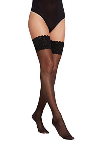 Image of Wolford Women's Satin Touch 20 Stay-Up Lined 20 DEN Tights, Black, Large (Manufacturer Size: L)