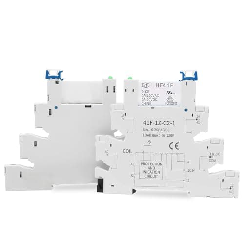 Image of Ultra Thin Electromagnetic Relay 5V Coil DC/AC for PLC DIN Rail Relay HF41F with LED Indicator, 5 Pins 1NO 1NC 6A SPDT (Pack of 2)