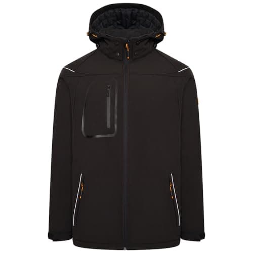 Image of JCB - Men's Trade Hooded Black Softshell Jacket - Durable, Comfortable, Versatile - Perfect for Outdoor Work Environments Workwear Collection - Size XXL