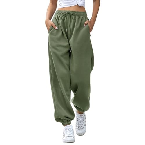 Image of EBANKU Women's Cinch Bottom Sweatpants with Pockets Plain Tracksuit Baggy Elastic Waist Trousers for Casual Hip Hop, Gym and Jogging (85% Cotton) Green