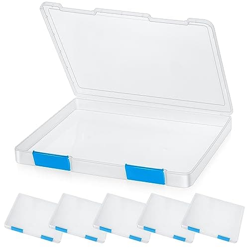 Image of PerKoop 6 Pcs Clear Paper Storage Box A4 Plastic File Box Document Paper Organizer Storage Board Game Project Cases Containers with Buckle for Craft, Magazine(12.4 x 9.84 x 1.18 Inches,Blue)