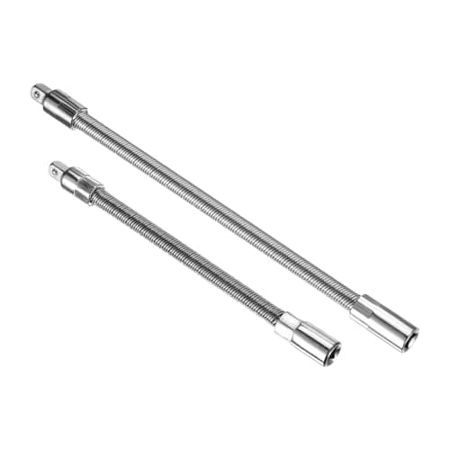 Image of sourcing map 1/4" Drive Flexible Extension Bar Set 6" 8" Chrome Vanadium Steel Extra Long Square Socket Extension Bar Drive Socket Driver Handle for Loosening and Tightening Silver 2pcs