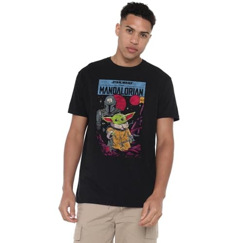 Image of Cotton Soul Star Wars Mandalorian Grogu Baby Yoda Comic Unisex T Shirt, Black, XX-Large
