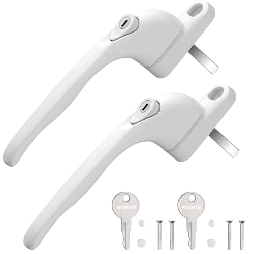 Image of WODSTA UPVC Window Handle 2PCS Lockable Window Handle Aluminum White Universal Espag Handles with Key with 43mm Spindle Length for Indoor and Outdoor UPVC Window