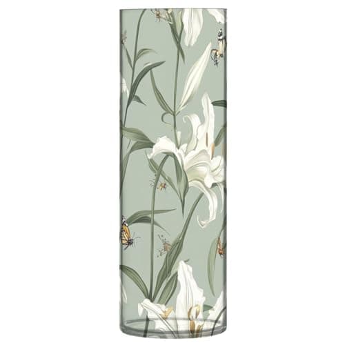Image of Vintage Lily Sage Green Plastic Large Flower Vase Clear Aesthetic Decorative Hurricane Vases Home Kitchen Table Centerpieces Decor