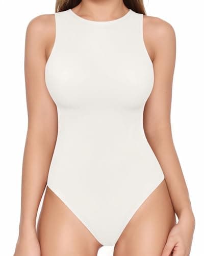 Image of ALGALAROUND Womens Bodysuit Crew Neck Sleeveless Tank Top Bodysuits with Snap Sexy Y2K Body Suits Going Out Tops Leotard Ribbed Body suit for Women