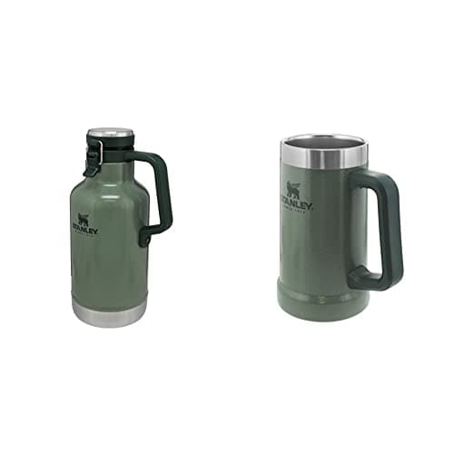 Image of Stanley Classic Easy-Pour Growler 1.9L Hammertone Green – Insulated Growler & Adventure Vacuum Beer Stein 0.7L Hammertone Green – Travel Mug Keeps Beer Cold for 7 Hours