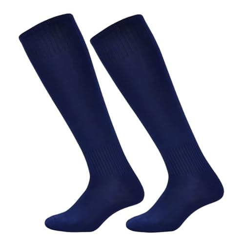 Image of Brillars 2 Pairs Plain Men’s Football Sports Socks Navy - Knee High Long Rugby Hockey Sock Adults UK 6-11 Outdoor Game Running | Team Kit | Lightweight | Breathable