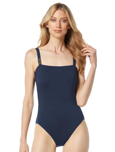Image of Michael Kors Women's Solid Square Neck One Piece, Midnight, 14