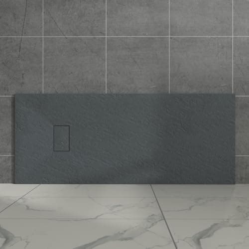 Image of Aquariss Anthracite Rectangular Shower Tray Slate Effect SMC Slip-Resistant Shower Base for Bathroom Enclosures 1700x700mm with Waste