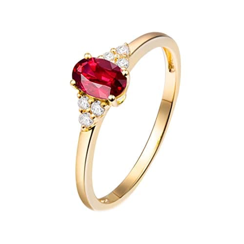 Image of AmDxD Wedding rings made of 18 K gold 750, men's ring laboratory created ruby, useful gifts, real gold series, 18 K gold, Laboratory created ruby
