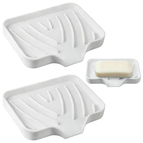 Image of WENXINWIN 2Pcs Silicone Soap Dish with Drainage, Non-Slip Soap Holder for Bathroom & Kitchen, Keep Soap Dry & Easy to Clean(White)