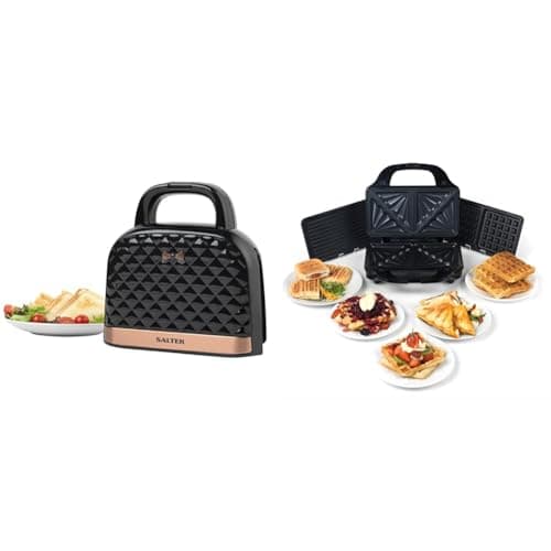 Image of Salter Handbag Style Sandwich Toaster, 3-in-1 Snack Maker - Deep Fill Waffle Iron, Panini Press & Toastie Maker, Rose Gold, Non-Stick (Teflon/Ceramic), Stainless Steel/Aluminum exterior