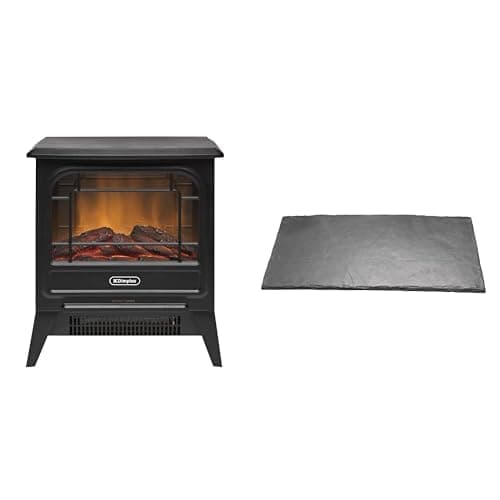 Image of Dimplex MicroStove Optiflame Small Black Electric Stove Fire and Slate Effect Hearth Pad