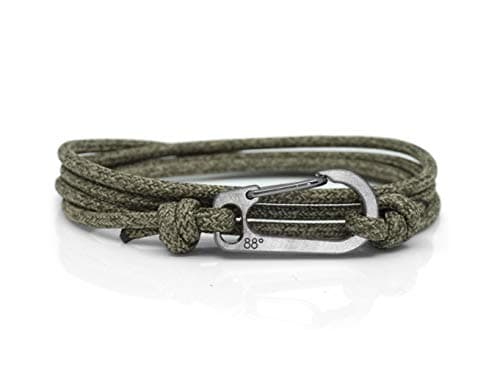 Image of Eighty Eight Degrees Titanium Carabiner Climbing Bracelet, Handmade in The UK and Adjustable, Waterproof Climber Bracelet (Forest Green)