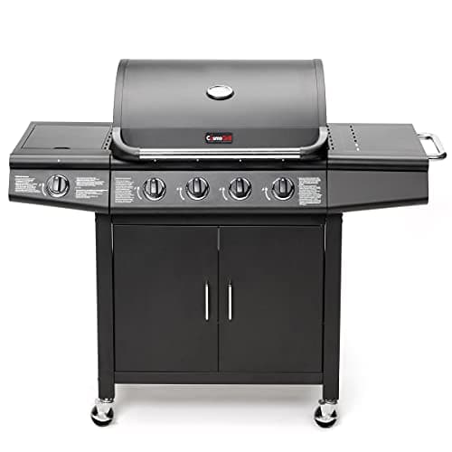 Image of CosmoGrill Pro Deluxe 5 Gas Burner 4+1 Barbecue Grill, Steel Warming Rack, Side-Burner, Built-in Temperature Gauge for Home Garden Party Outdoor Cooking (93411)