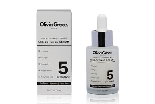 Image of Age Defense Serum 5 In 1 - Brightens, Hydrates & Firms Skin - Vitamin C & E, Collagen, Nicotinamide & Hyaluronic Acid 30ml Anti-Age Serum