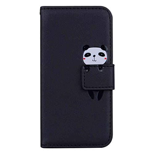 Image of Skyhewen iPhone SE 2022/7/8 Case, Flip Wallet with Kickstand, Built-in Card Holder, Black & Panda