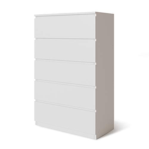 Image of URBNLIVING 4 Or 5 Drawer Skagen Wooden Bedroom Chest Cabinet No Handle Storage Cupboard Modern (White Carcass + White Drawers, 5 Drawers)