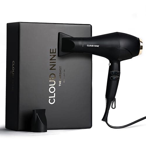 Image of CLOUD NINE The Airshot Hair Dryer Gold Edition | Fast Compact 2000w All Hair Types | Variable Temperature Control Low Mid High | Two Nozzles Included | Anti Static Technology