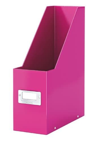 Image of Leitz Magazine File Holder, A4, Cardboard Document Storage Box with Label, Foldable, for Home, Office & School, Click and Store Range 60470023 - Pink